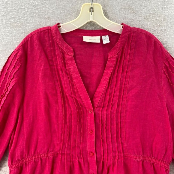 Chicos Tunic Shirt Top Womens 3X Pink Linen V Neck 3/4 Sleeve Babydoll Peplum 3X - Picture 3 of 12